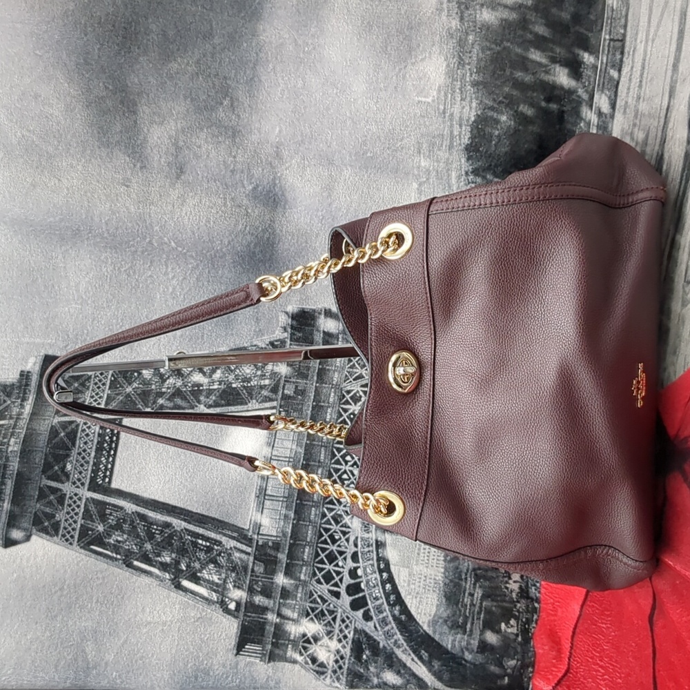 Coach Deep Burgundy Edie Leather Bag - Picture 1 of 16